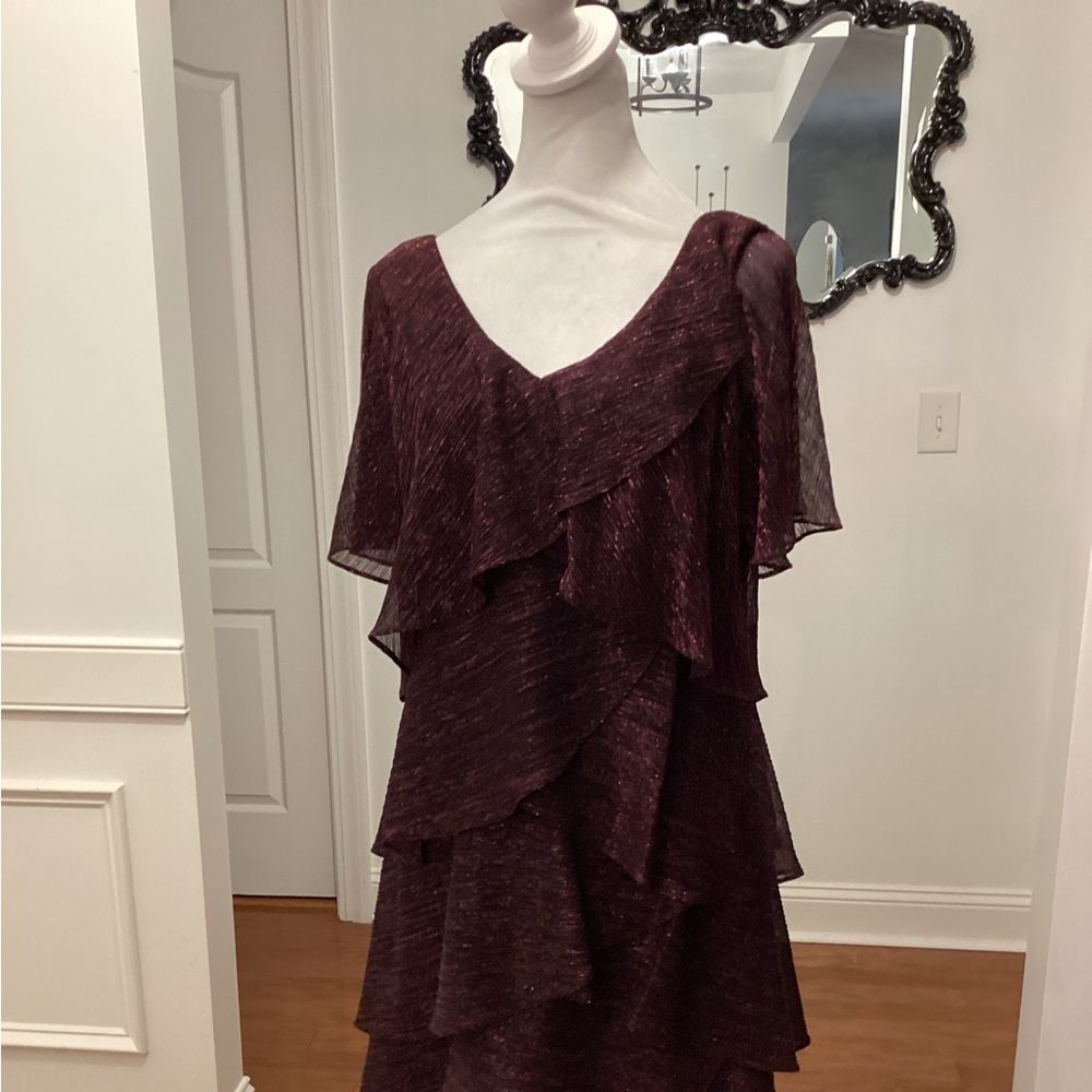Elegant Ruffle Layered Burgundy Dress